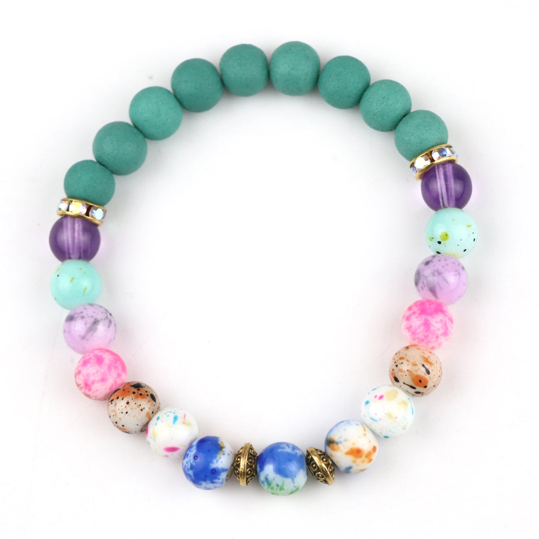 Boho Teal Bead & Multi-Color Speckle Gradient Friendship Bracelet Pair (Set of 2)