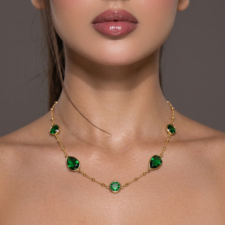 Emerald Zest Station Necklace – Waterproof 18k Gold Plated Stainless Steel