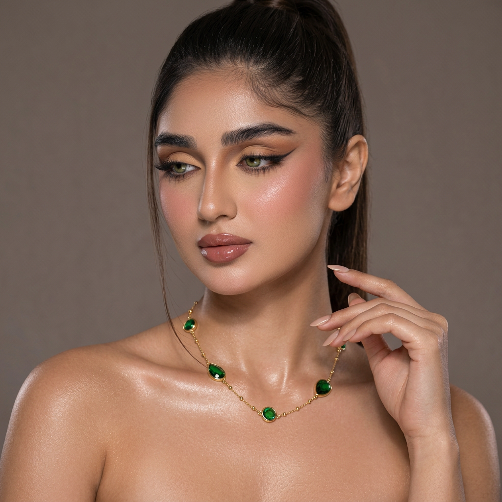 Emerald Zest Station Necklace – Waterproof 18k Gold Plated Stainless Steel