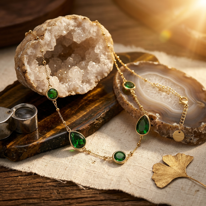 Emerald Zest Station Necklace – Waterproof 18k Gold Plated Stainless Steel