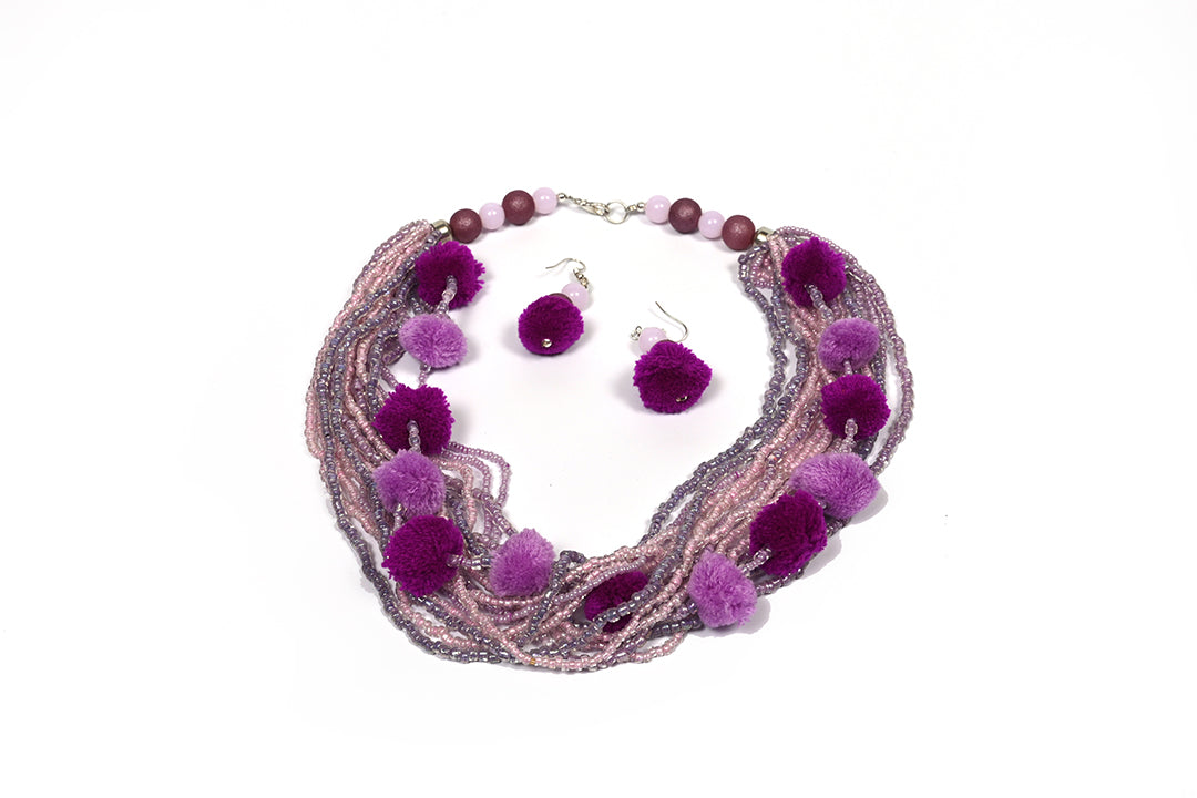Seed Beads Necklace With Pom-Pom Beads