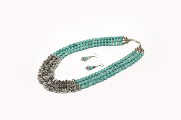 Ceramic Beads Necklace Styled with silver toned beads