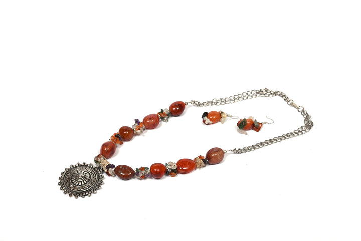 Semi-Precious Stone Necklace with metal pendent