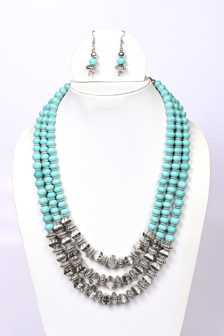 Ceramic Beads Necklace Styled with silver toned beads