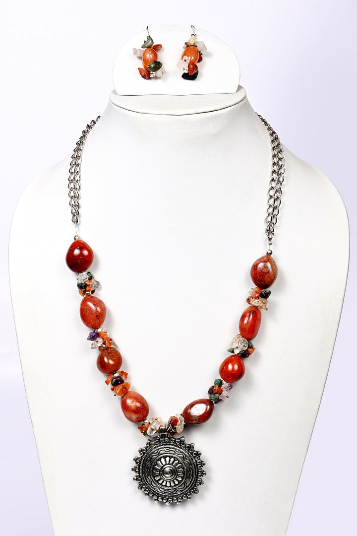 Semi-Precious Stone Necklace with metal pendent