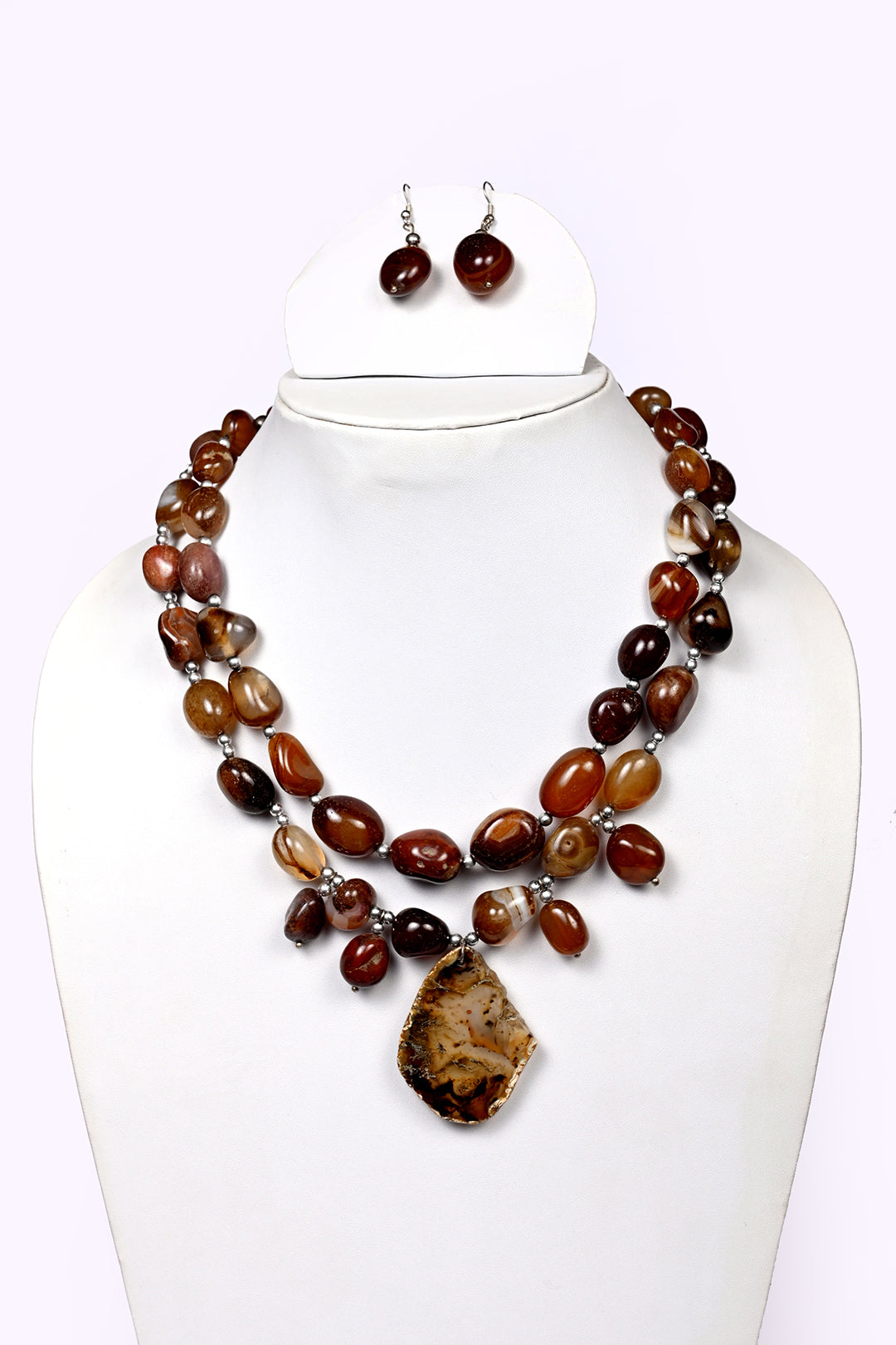 Semi-Precious Stone Necklace With Stone Pendent