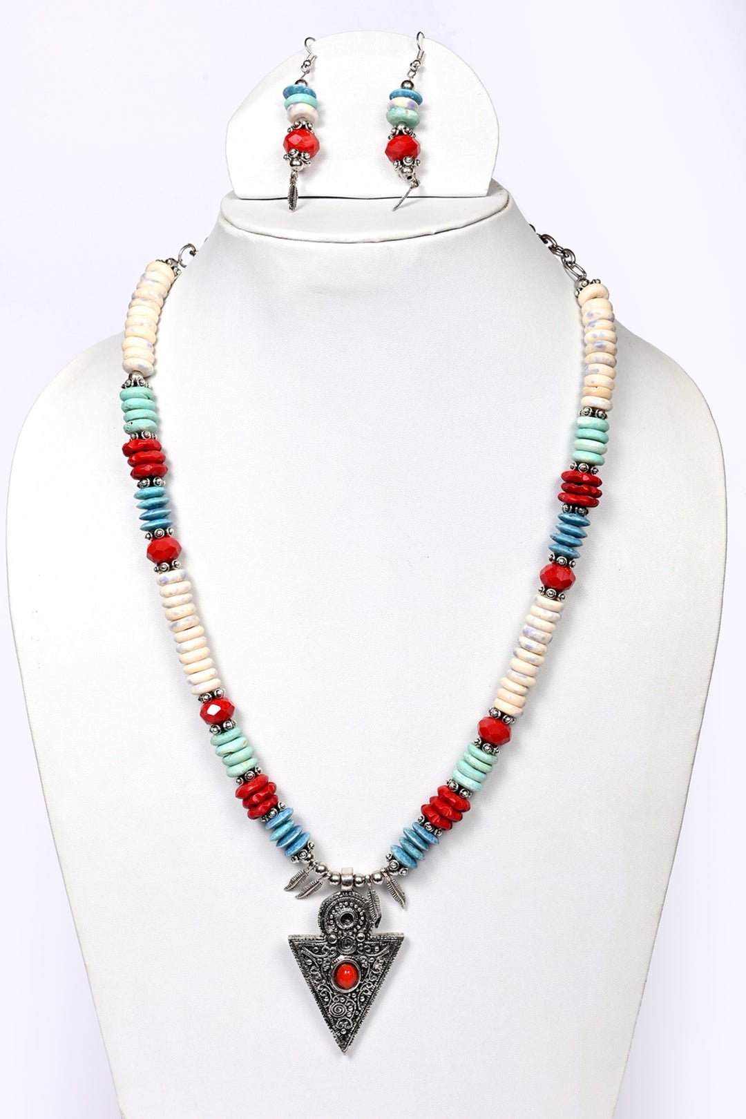 Bone Beads Necklace With Metal Pendant