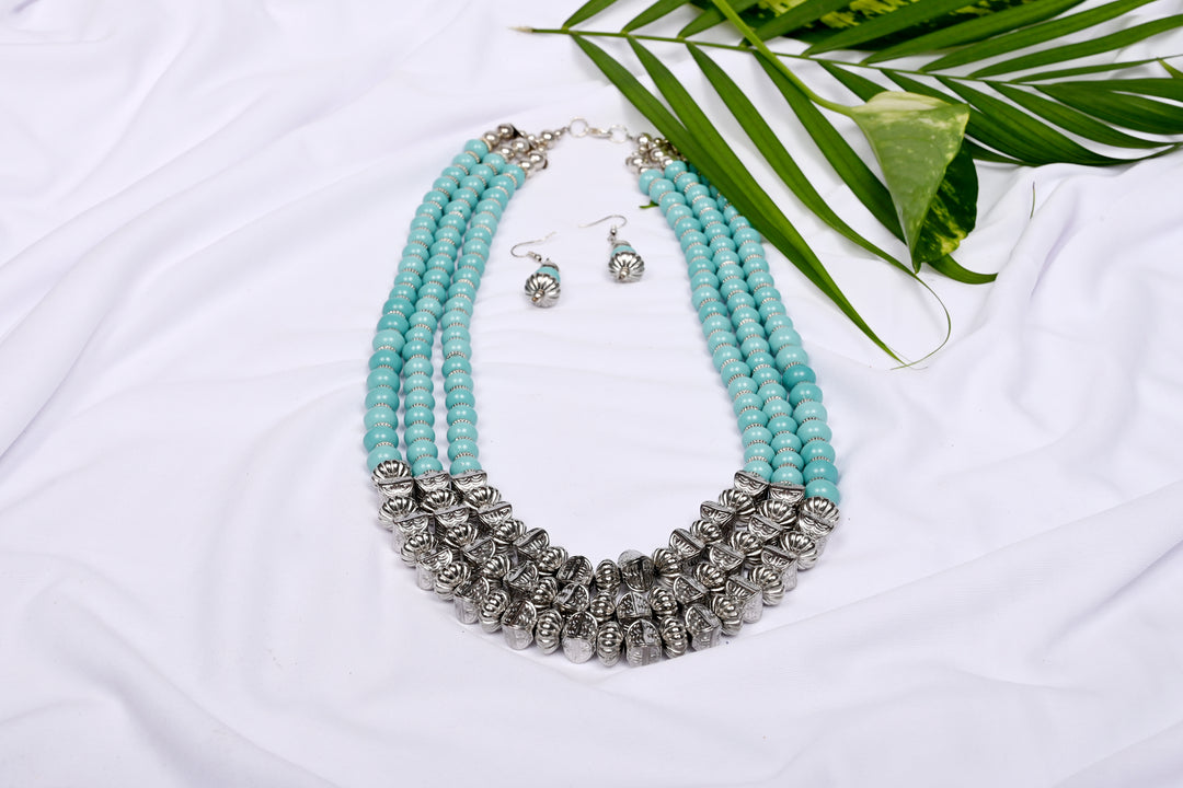 Ceramic Beads Necklace Styled with silver toned beads