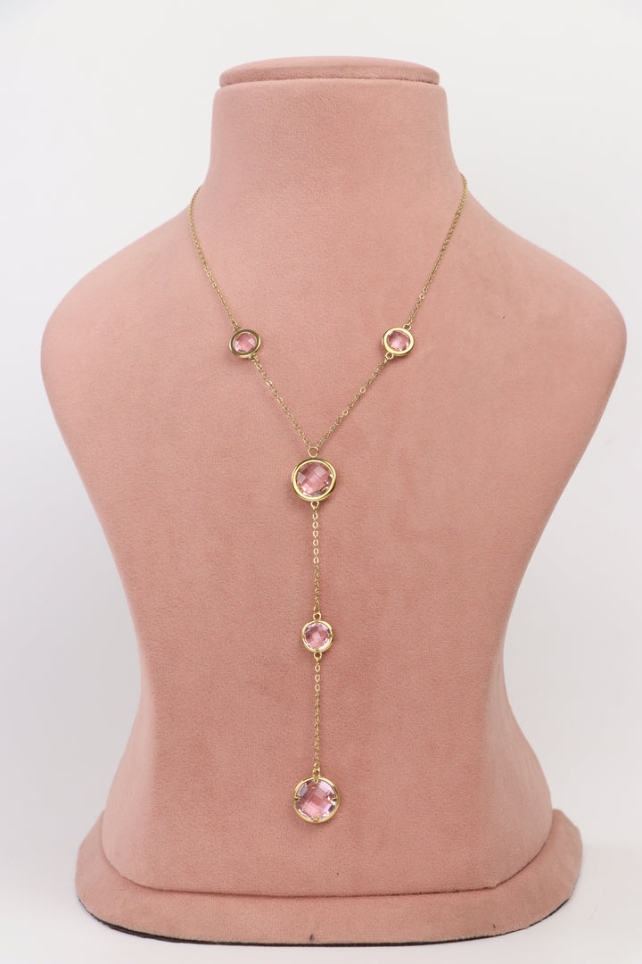 De-Lemon gold lariat necklace with mother of pearl style heart charms