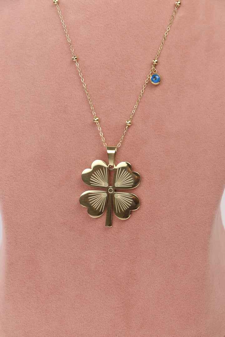 De-Lemon gold lariat necklace with mother of pearl style heart charms