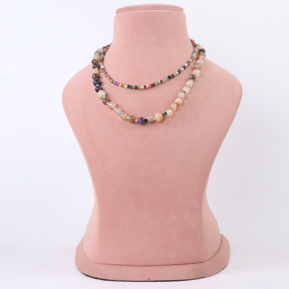 Delemon bohemian dual-strand necklace with multi-color seed beads