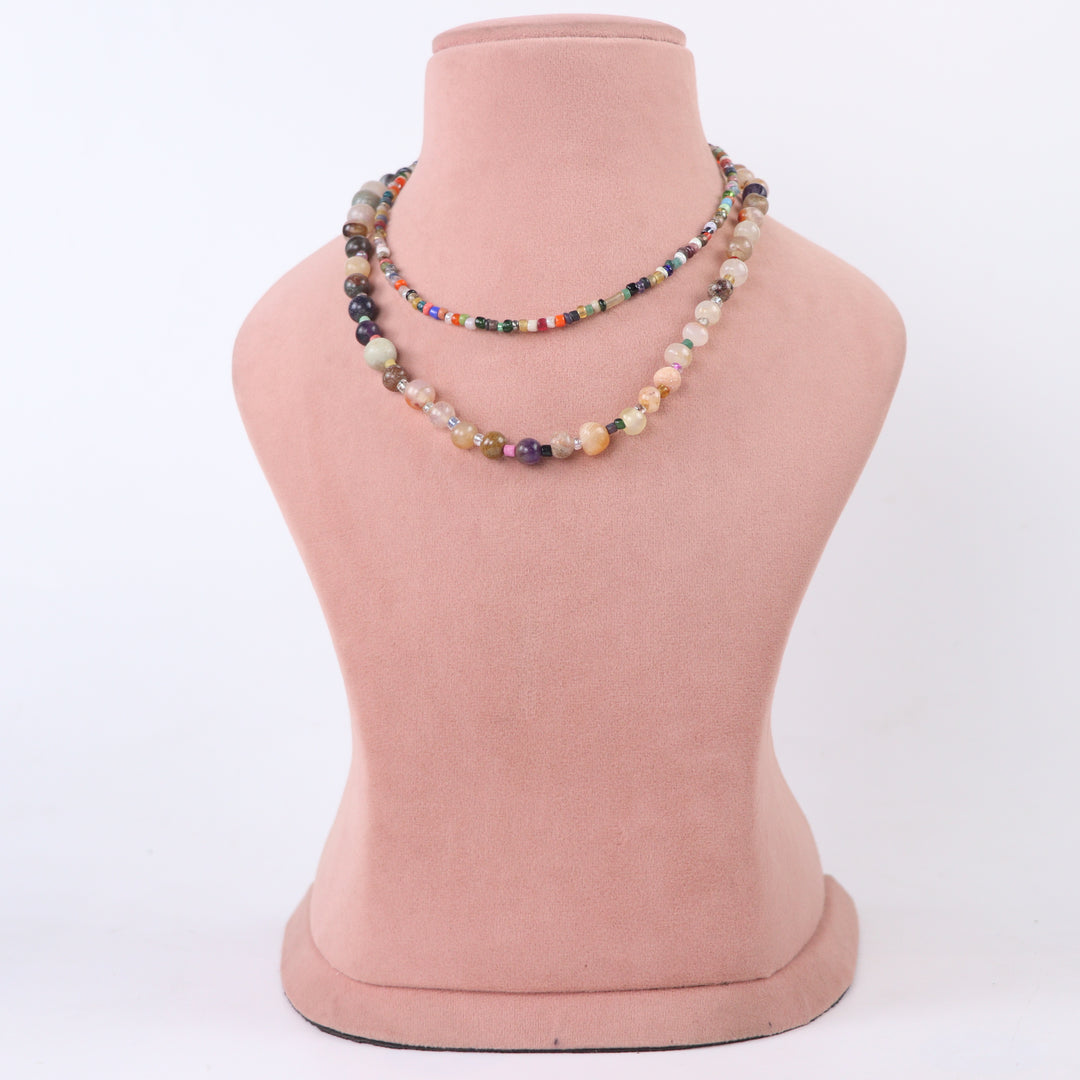 Delemon bohemian dual-strand necklace with multi-color seed beads