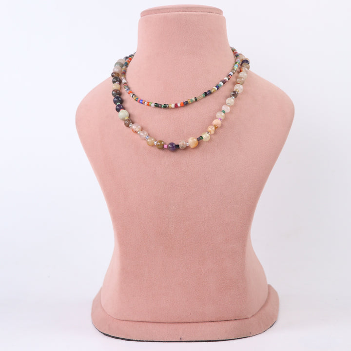 Delemon bohemian dual-strand necklace with multi-color seed beads