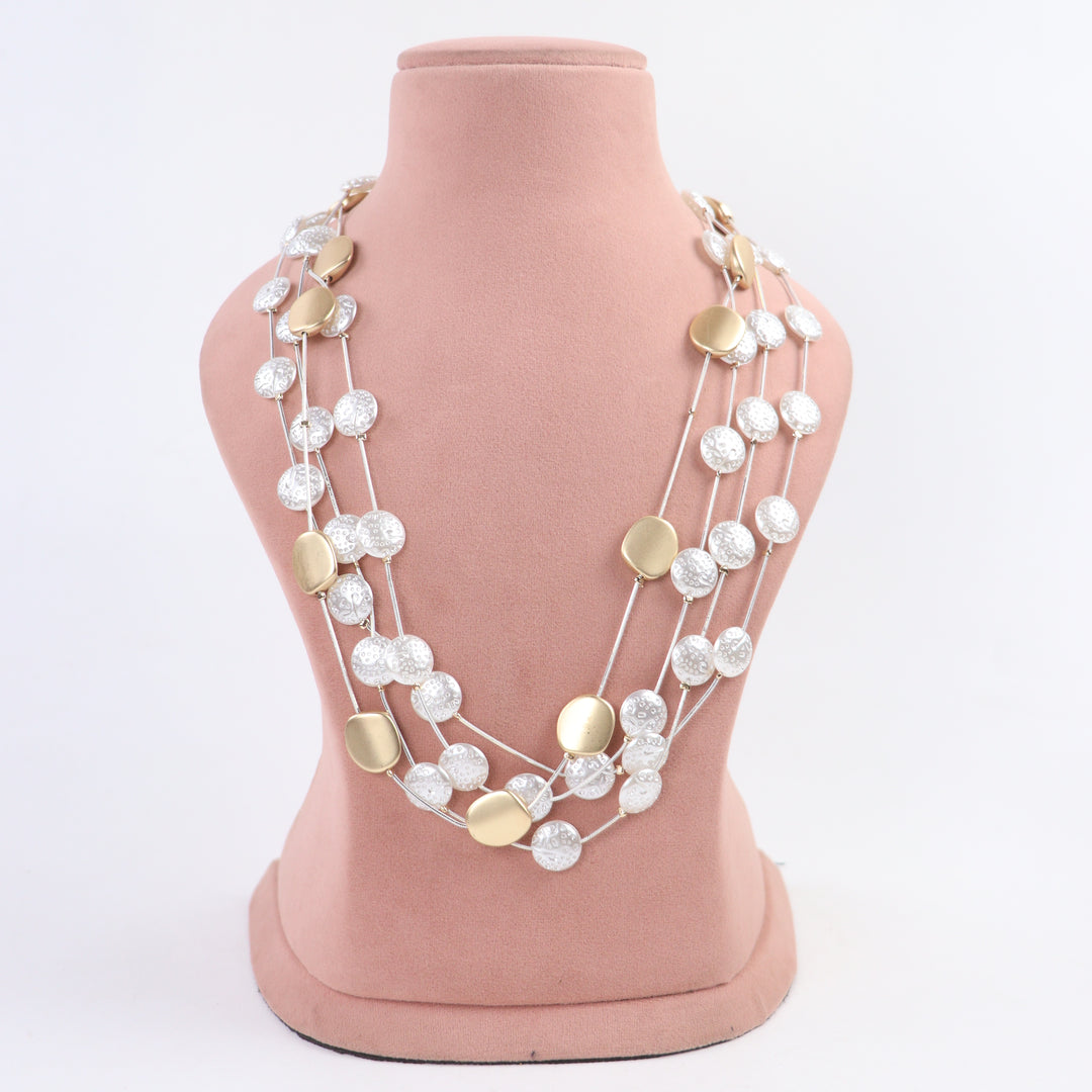 Delemon plastic disc and matte gold coin multi-strand long necklace