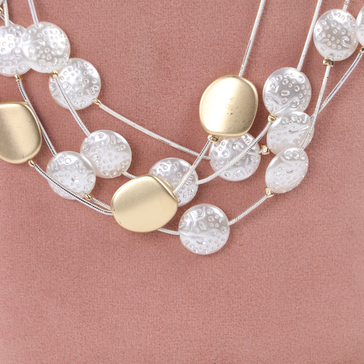 Delemon plastic disc and matte gold coin multi-strand long necklace