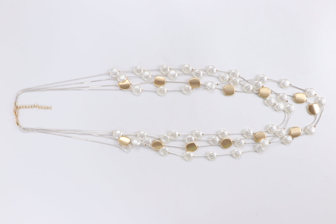Delemon plastic disc and matte gold coin multi-strand long necklace
