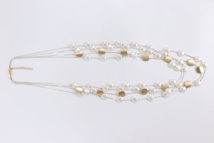 Delemon plastic disc and matte gold coin multi-strand long necklace