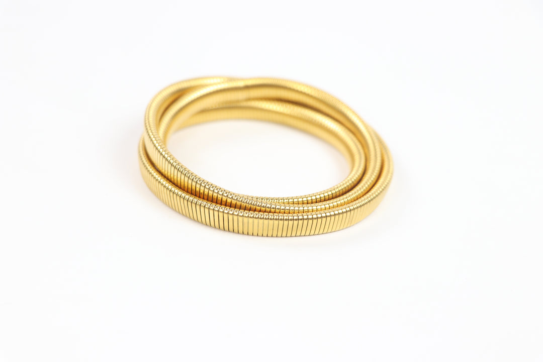 Delemon gold Aria flexible tubogas gaspipe wrap-around infinity style bracelet in waterproof 18k gold plated stainless steel