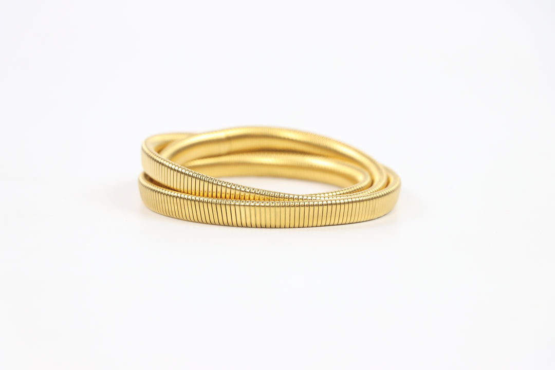 Delemon gold Aria flexible tubogas gaspipe wrap-around infinity style bracelet in waterproof 18k gold plated stainless steel