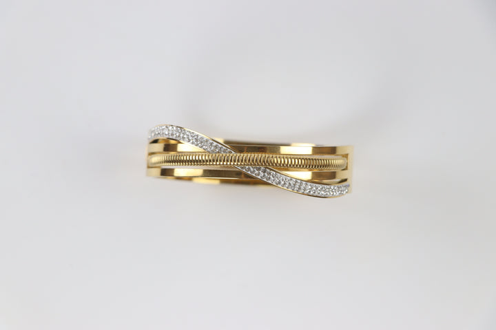 Delemon silver infinity loop open-work crystal bangle bracelet in waterproof 316L stainless steel