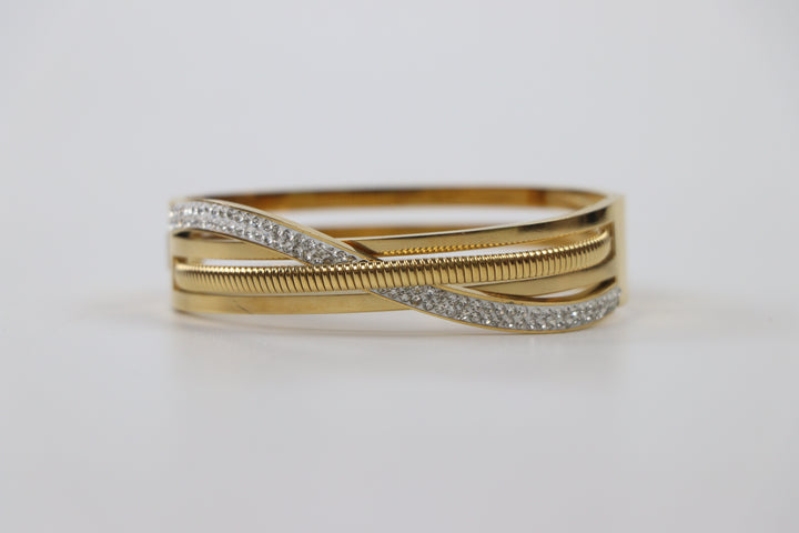 Delemon silver infinity loop open-work crystal bangle bracelet in waterproof 316L stainless steel
