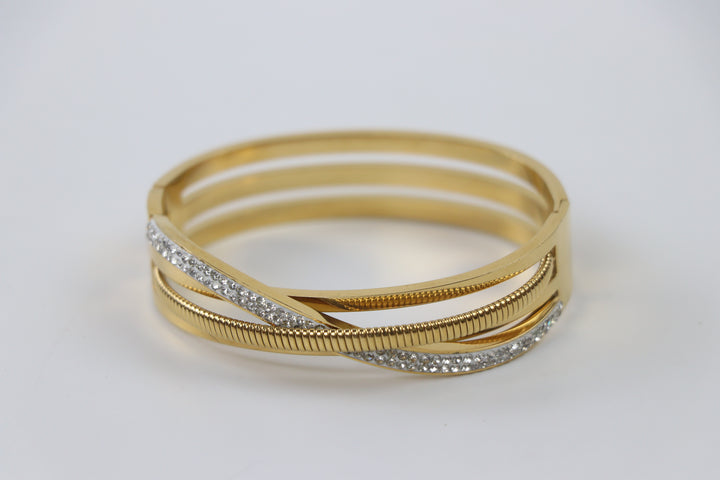 Delemon silver infinity loop open-work crystal bangle bracelet in waterproof 316L stainless steel