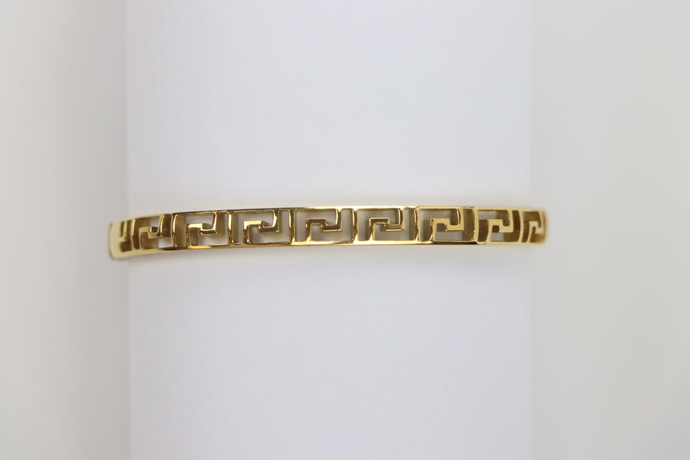 elemon gold slim Greek key cut-out geometric bangle bracelet in waterproof 18k gold plated stainless steel