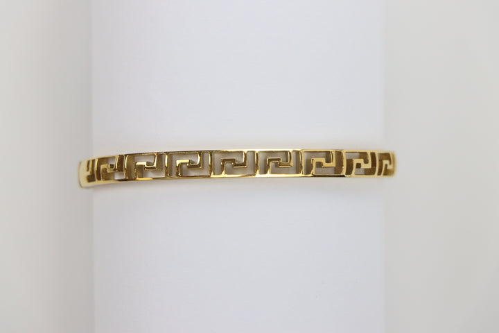 elemon gold slim Greek key cut-out geometric bangle bracelet in waterproof 18k gold plated stainless steel