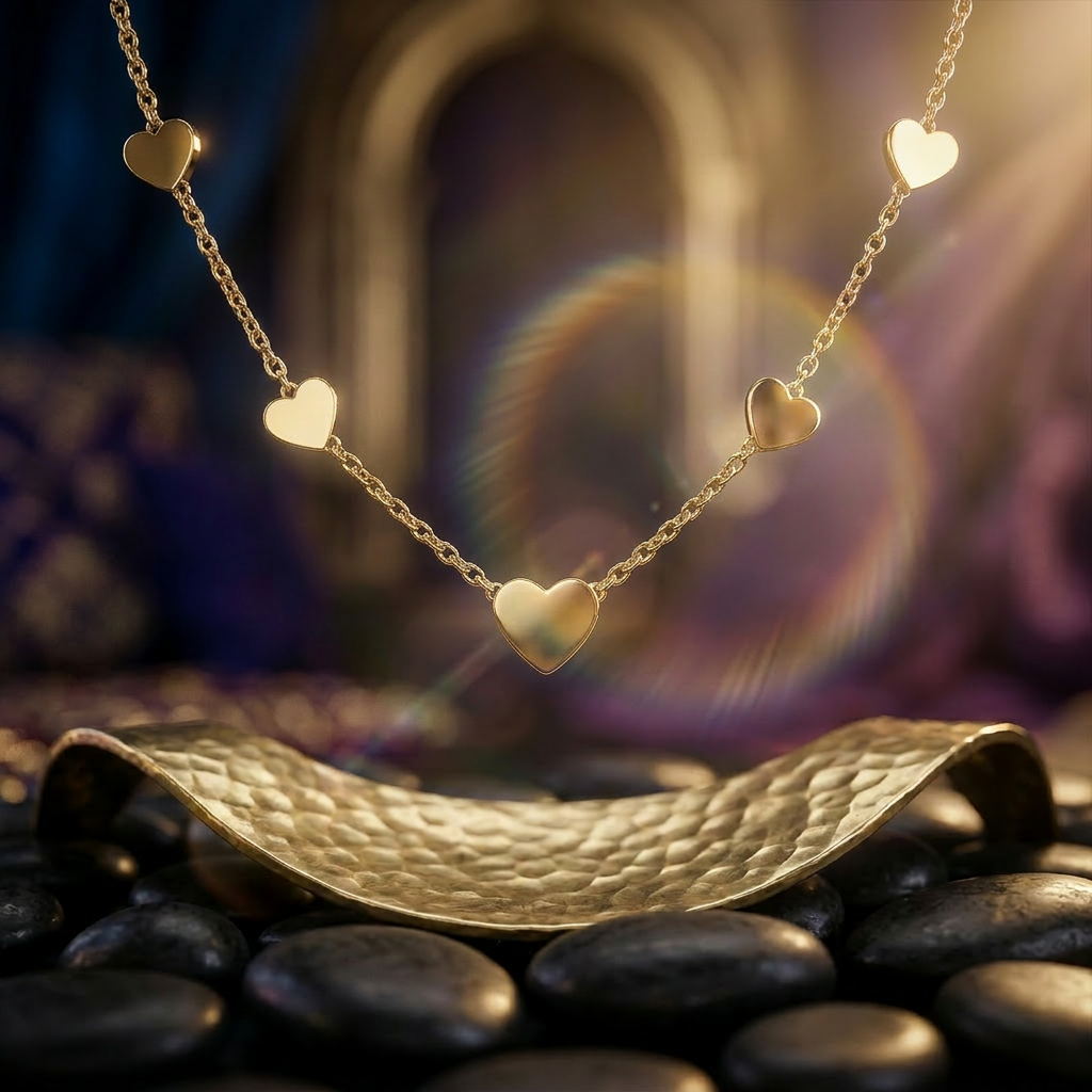 Delemon high-quality gold plated chain necklace featuring multiple delicate heart charms in a station design