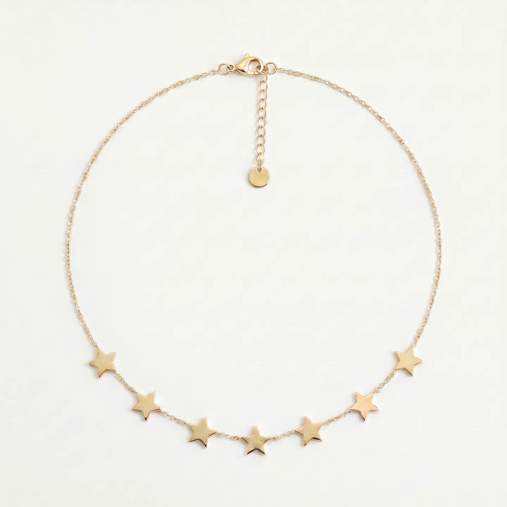 Delemon high-quality gold plated chain necklace featuring multiple delicate star charms in a station design