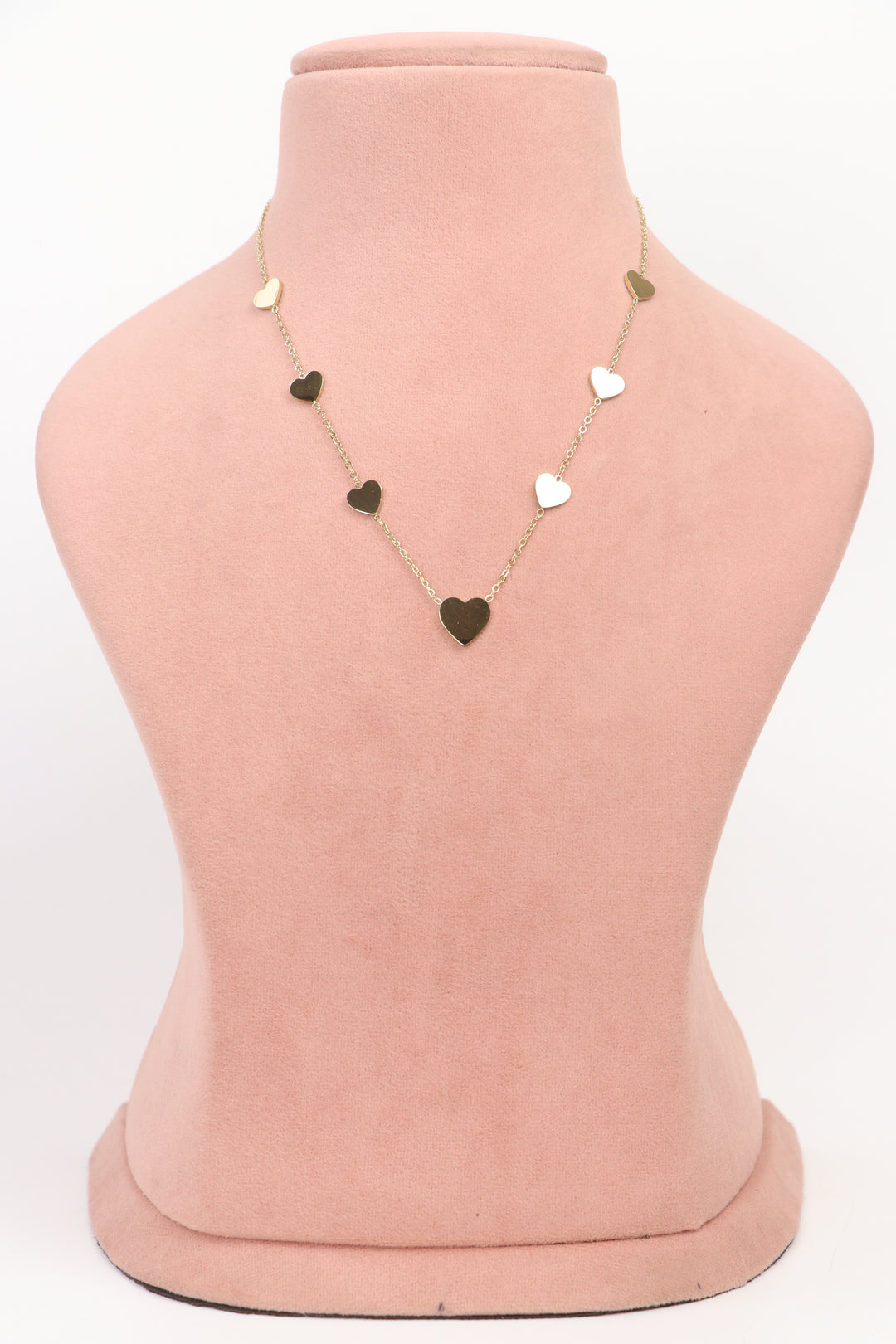 Delemon high-quality gold plated chain necklace featuring a single heart pendant with crystal border wide front view.