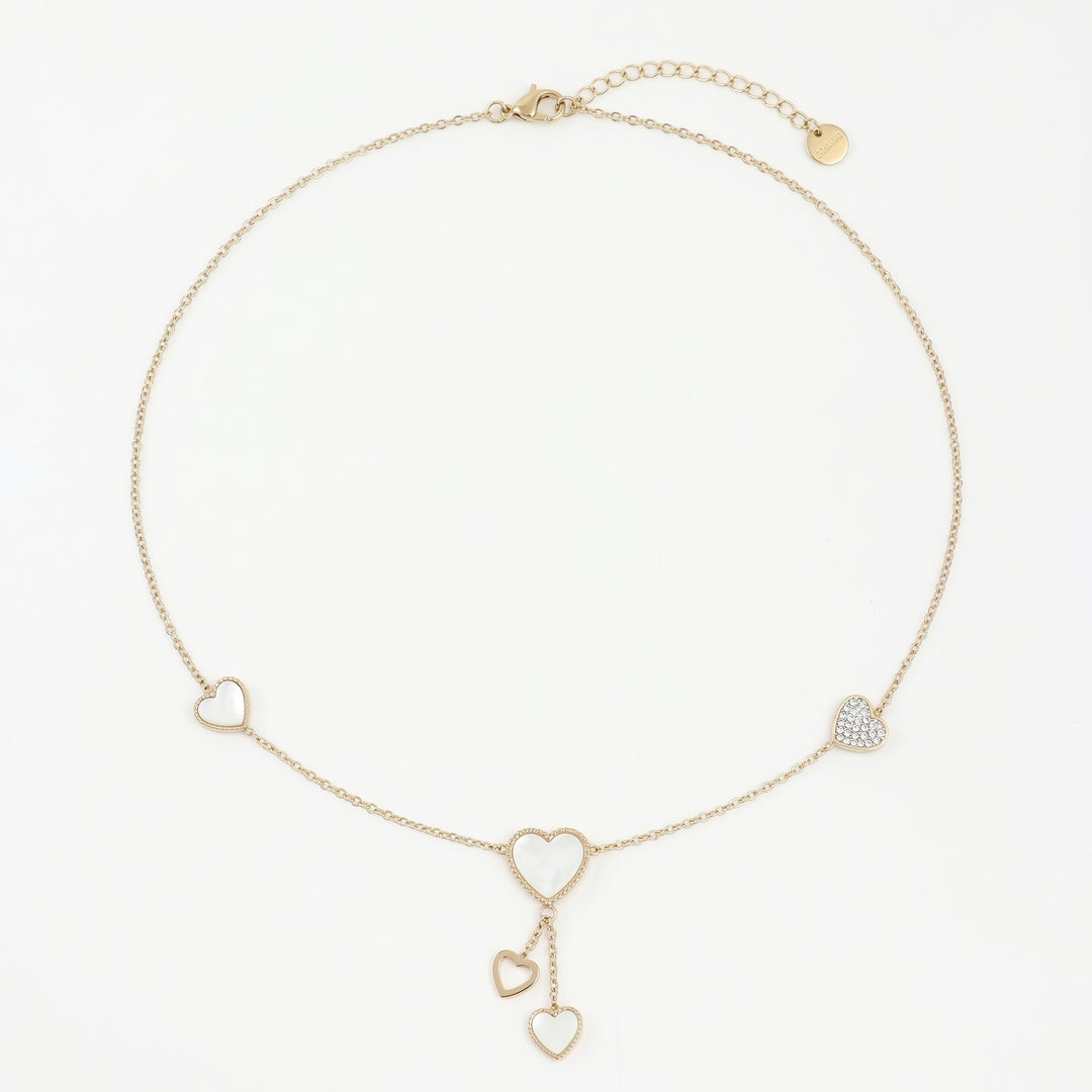 Delemon high-quality gold plated delicate Y-shaped drop necklace featuring round bezel-set pink crystal