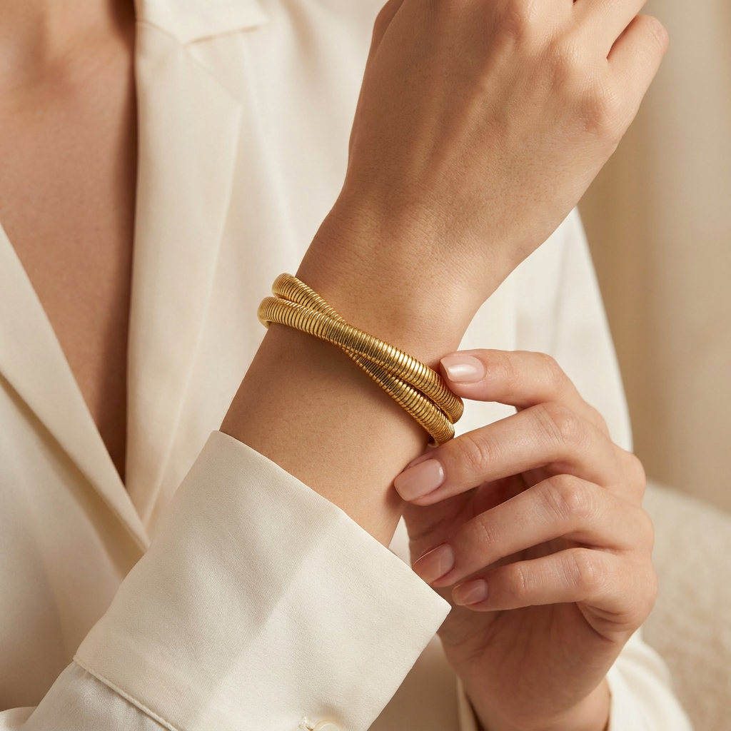 Aria Flexible Tubogas Wrap Bracelet – Anti-Tarnish 18k Gold Plated Steel