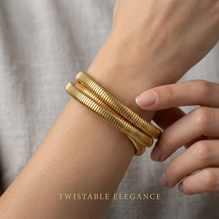 Aria Flexible Tubogas Wrap Bracelet – Anti-Tarnish 18k Gold Plated Steel
