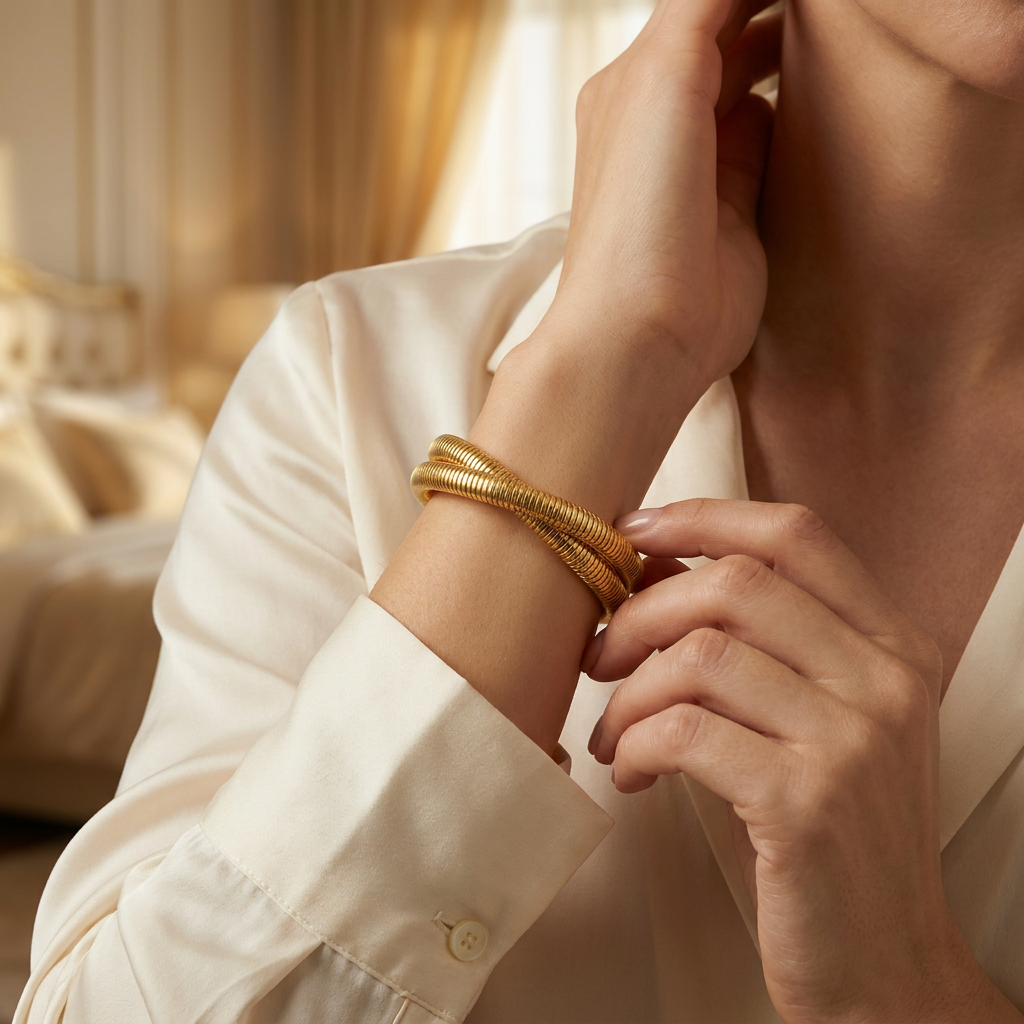 Delemon high-quality gold plated stainless steel flexible tubogas snake bangle bracelet