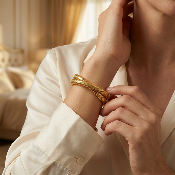 Delemon high-quality gold plated stainless steel flexible tubogas snake bangle bracelet