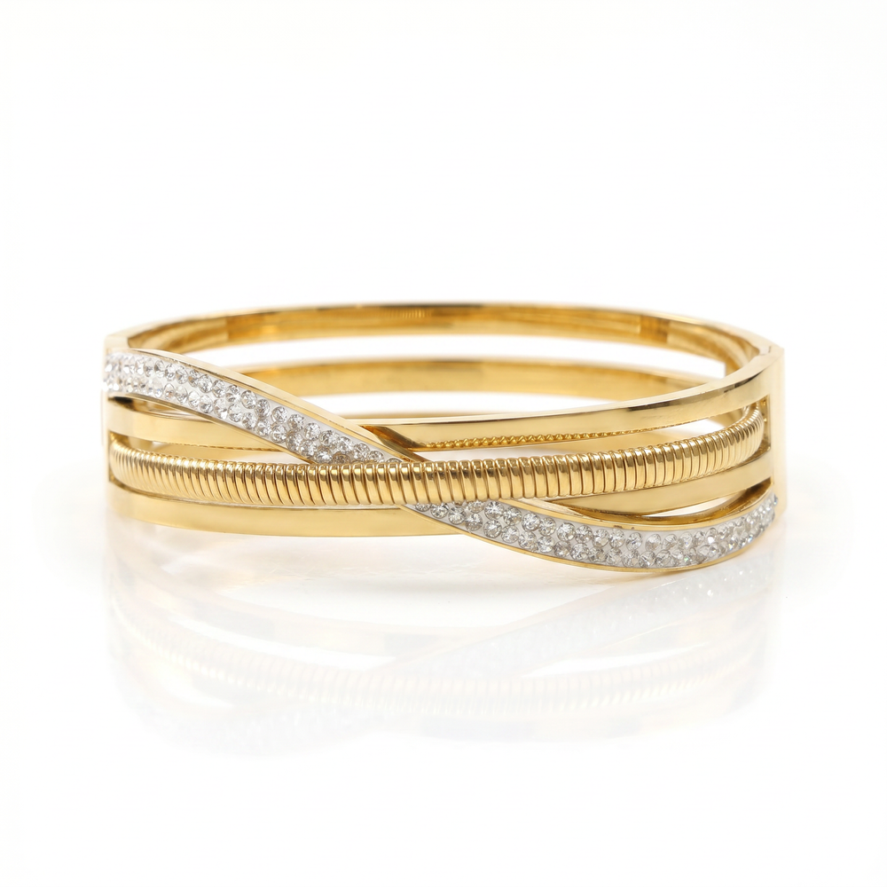 Delemon silver infinity loop open-work crystal bangle bracelet in waterproof 316L stainless steel