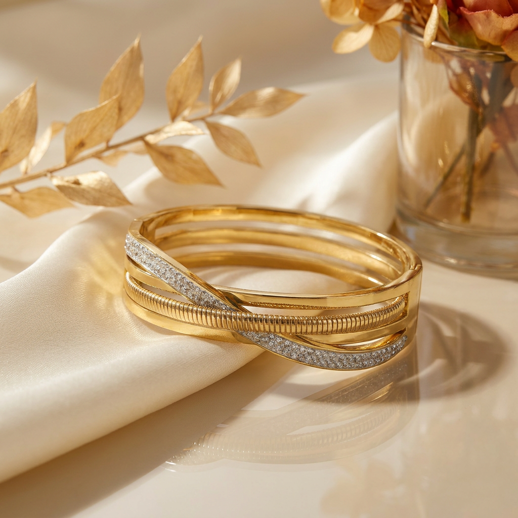 Delemon silver infinity loop open-work crystal bangle bracelet in waterproof 316L stainless steel