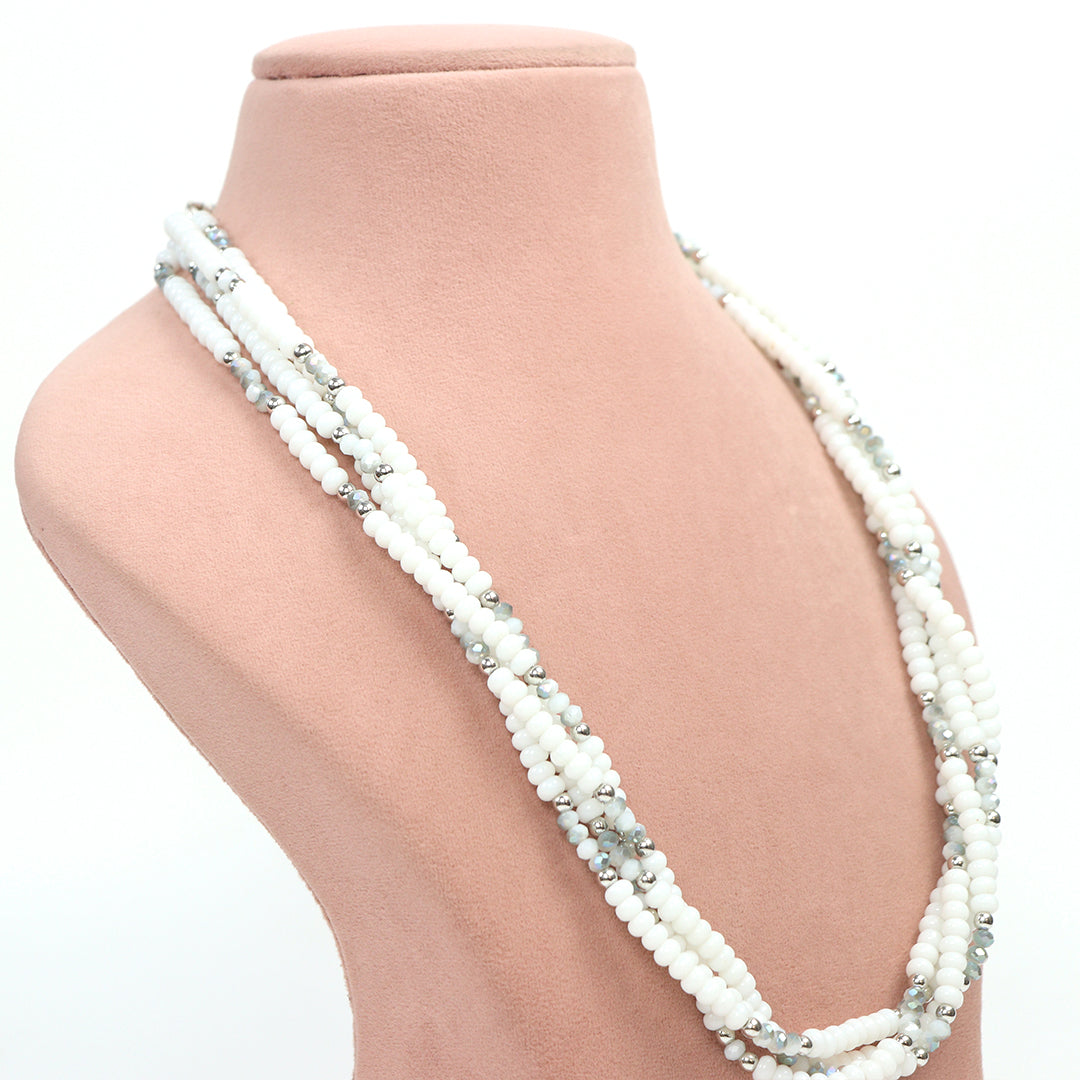 Delemon high-quality multi-strand white bead necklace with silver crystal accents.