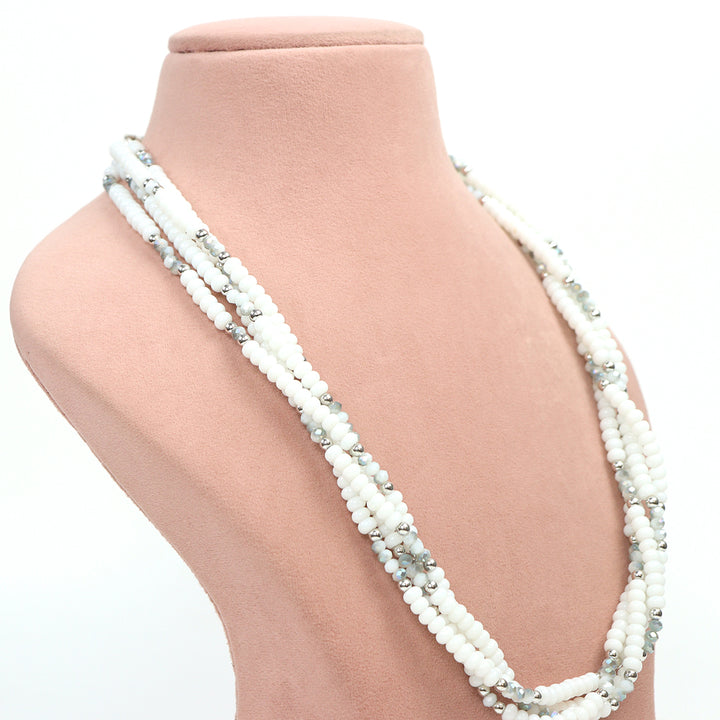 Delemon high-quality multi-strand white bead necklace with silver crystal accents.