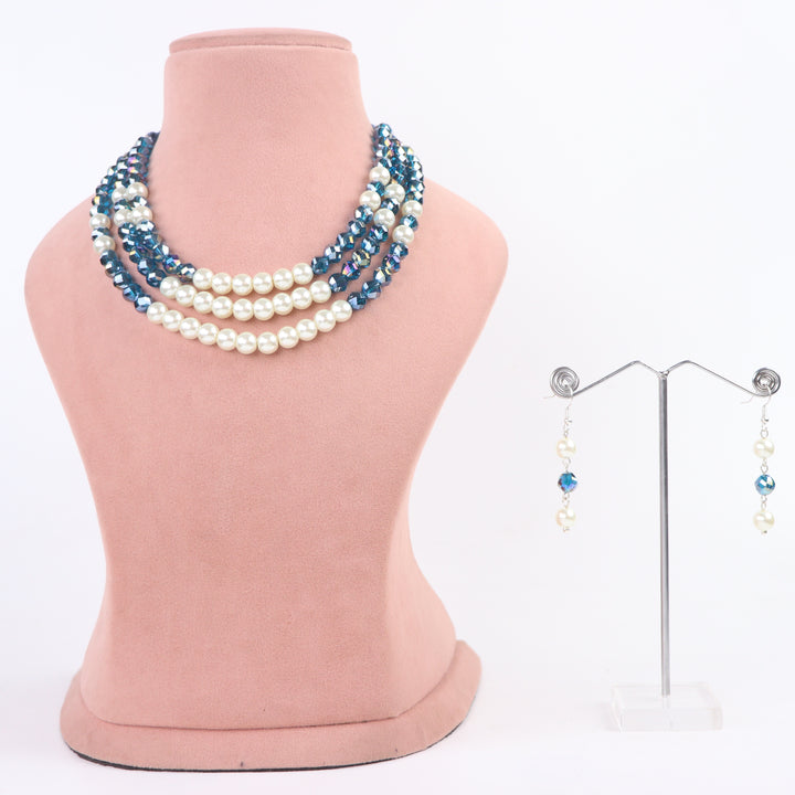 Delemon ocean blue crystal and cream pearl multi-strand necklace