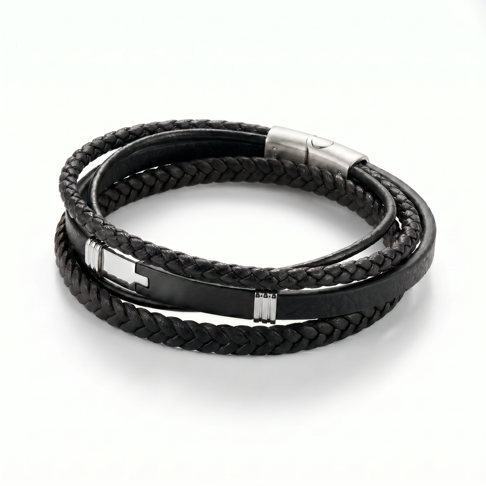 Delemon a pre-stacked multi-strand black braided leather bracelet