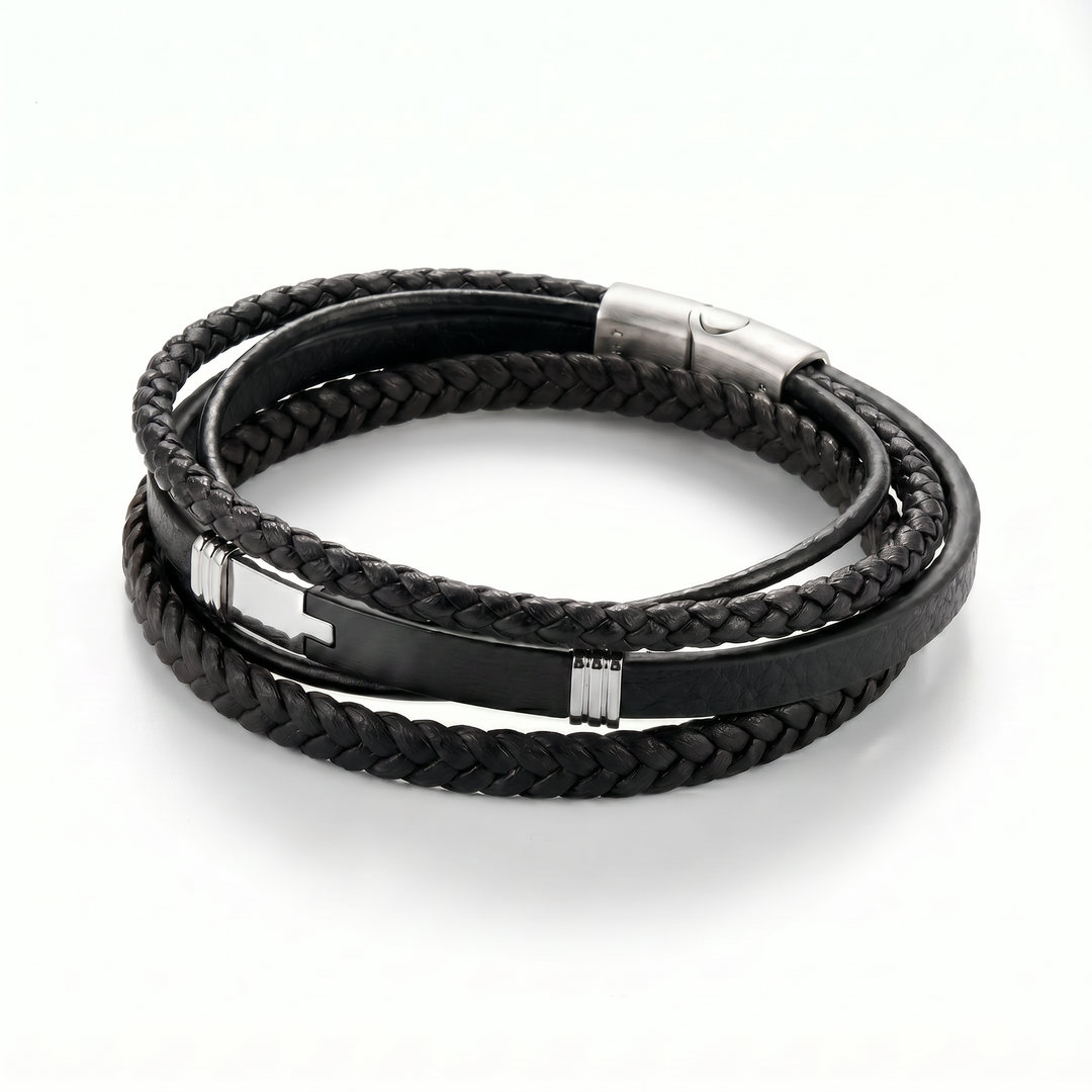 Delemon a pre-stacked multi-strand black braided leather bracelet