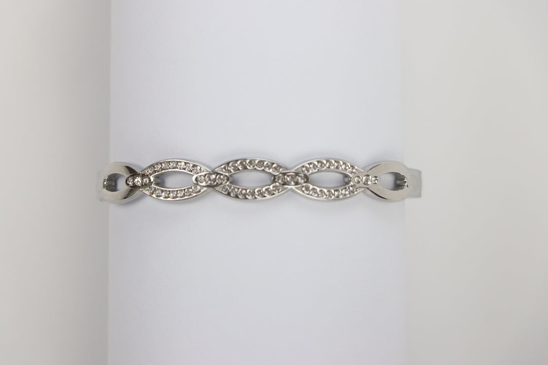 Delemon silver infinity loop open-work crystal bangle bracelet in waterproof 316L stainless steel