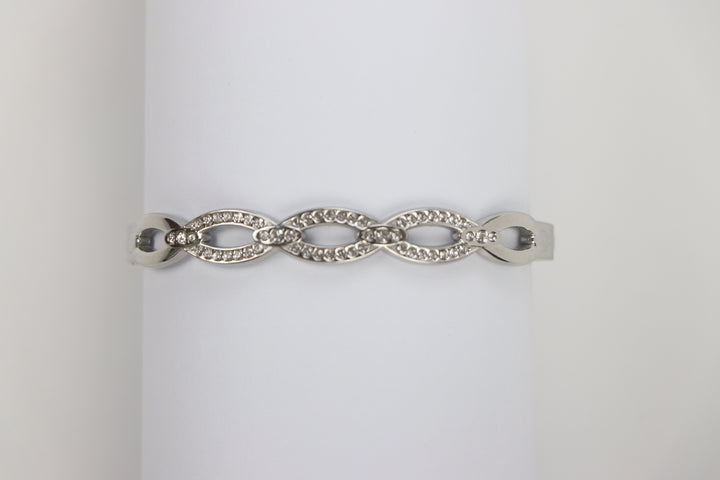 Delemon silver infinity loop open-work crystal bangle bracelet in waterproof 316L stainless steel