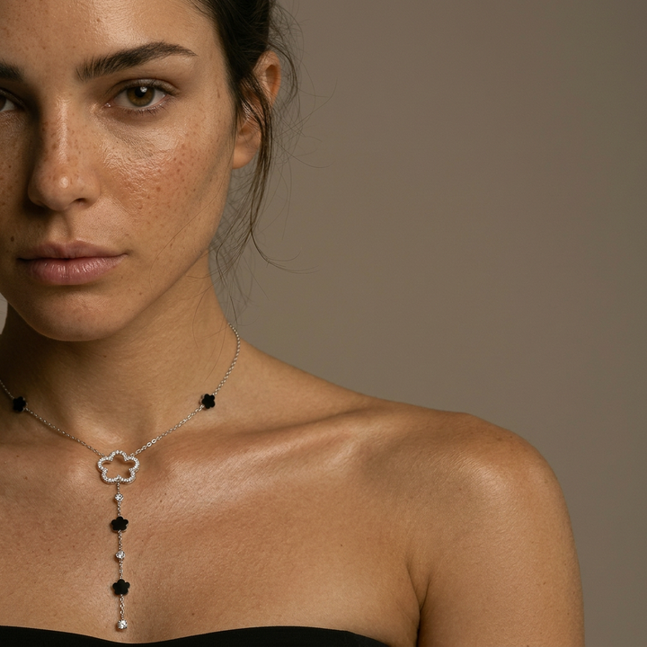 Delemon high-quality silver polished delicate Y-shaped drop necklace