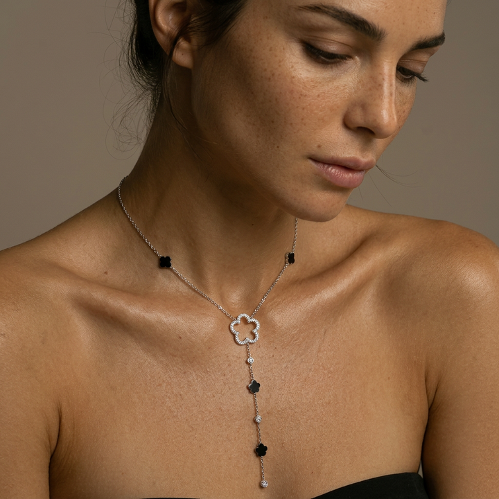 Delemon high-quality silver polished delicate Y-shaped drop necklace