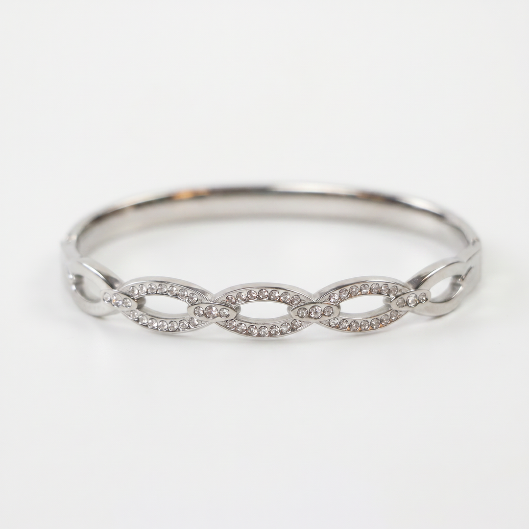Infinity Loop Crystal Bangle – Anti-Tarnish Stainless Steel Bracelet