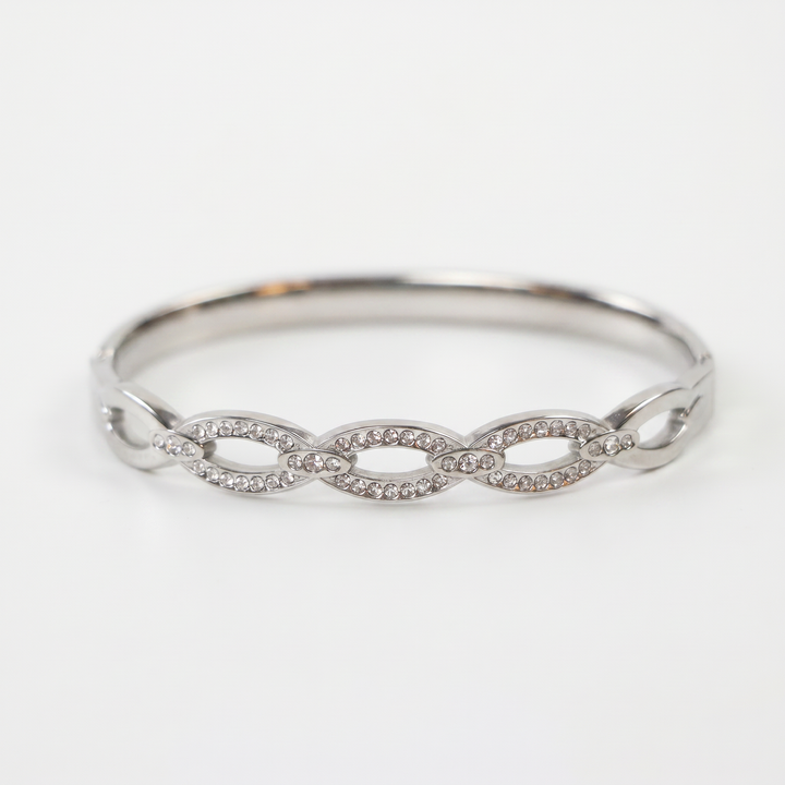 Infinity Loop Crystal Bangle – Anti-Tarnish Stainless Steel Bracelet