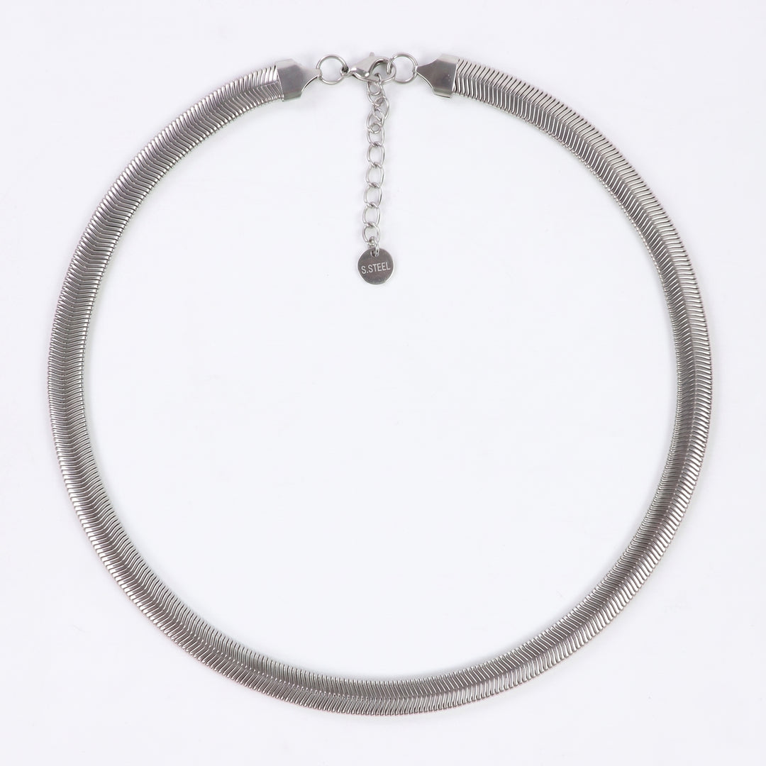 Delemon high-quality silver polished thick snake chain necklace featuring a smooth textured collar design